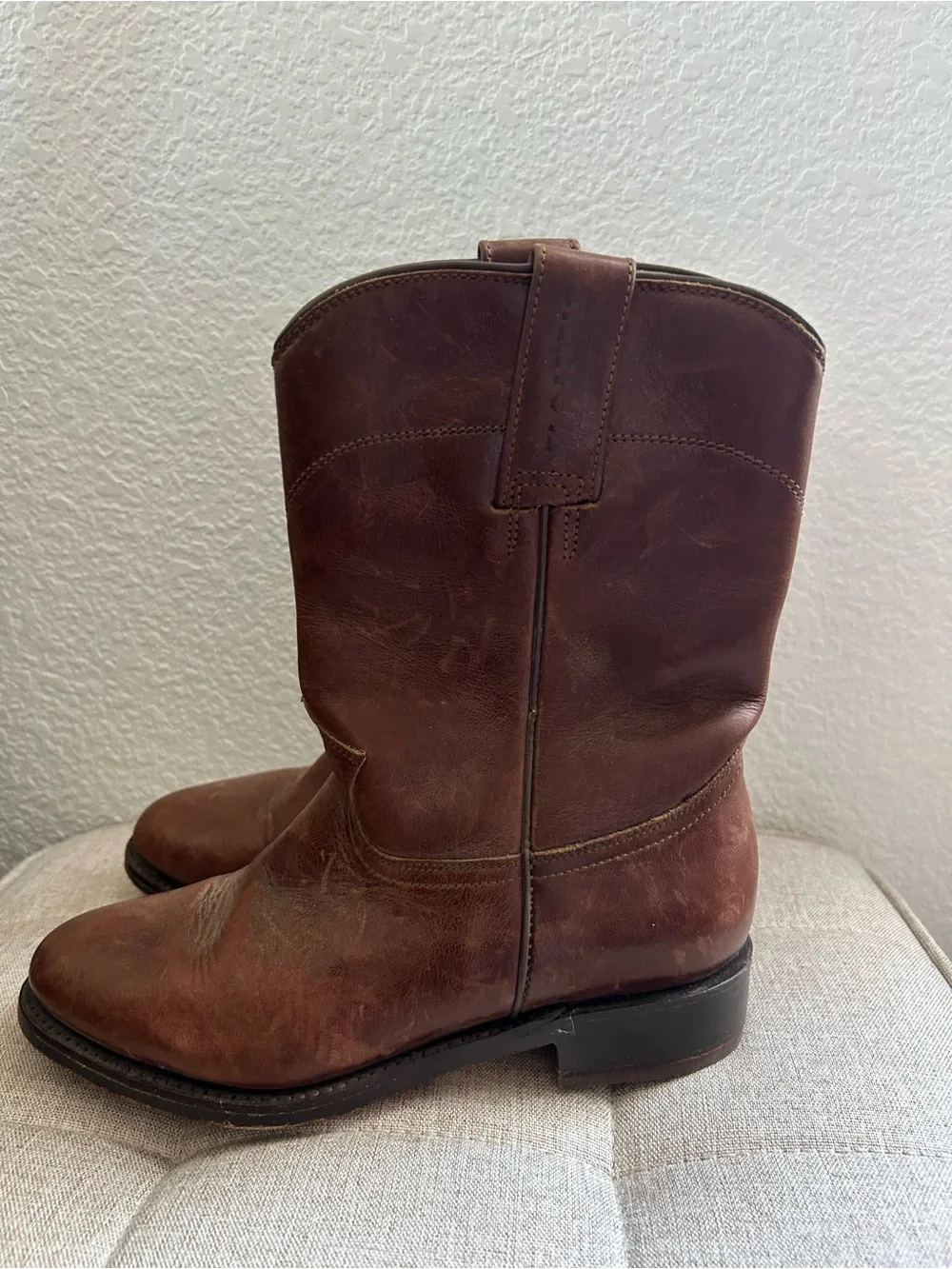EL CANELO Brown Kids Leather Pull-On Boots SIZE 23 1/2